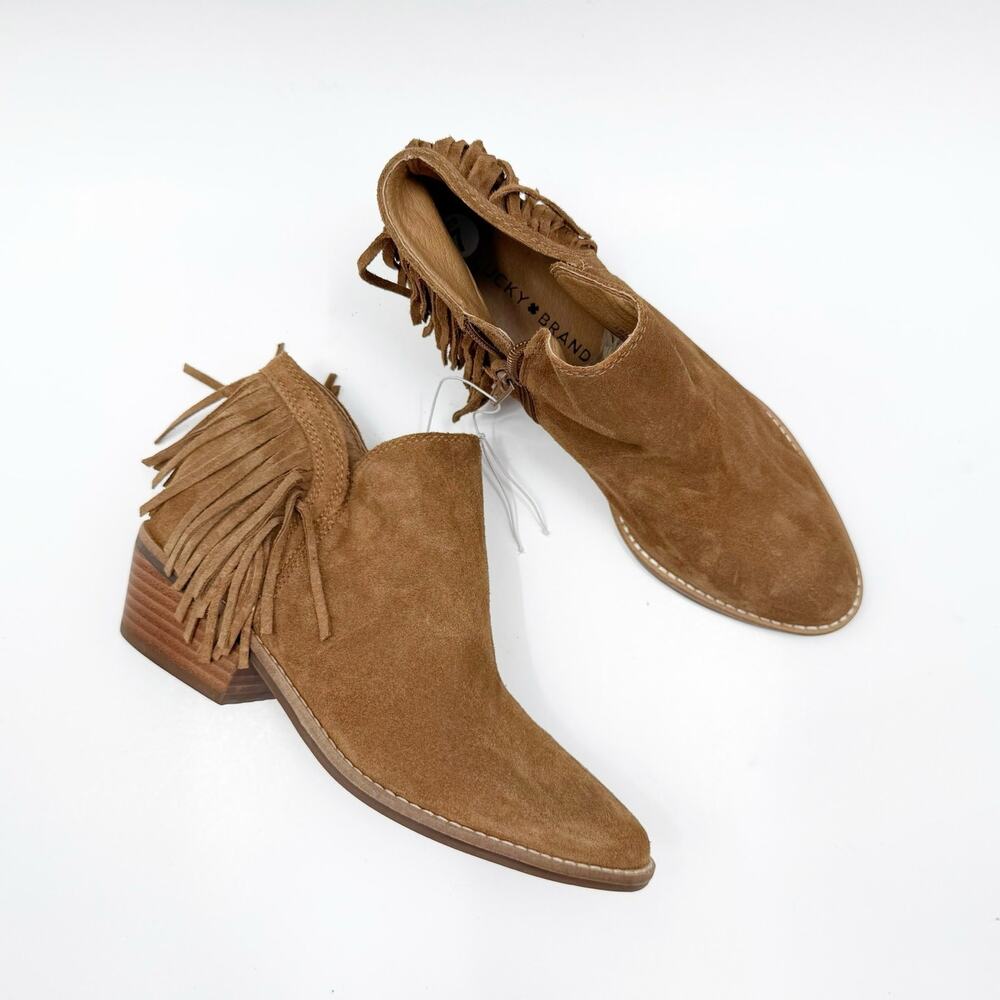 Lucky Brand Boots Women SZ 7 Freedah NEW Ankle Suede Leather Western Fringe NWOT